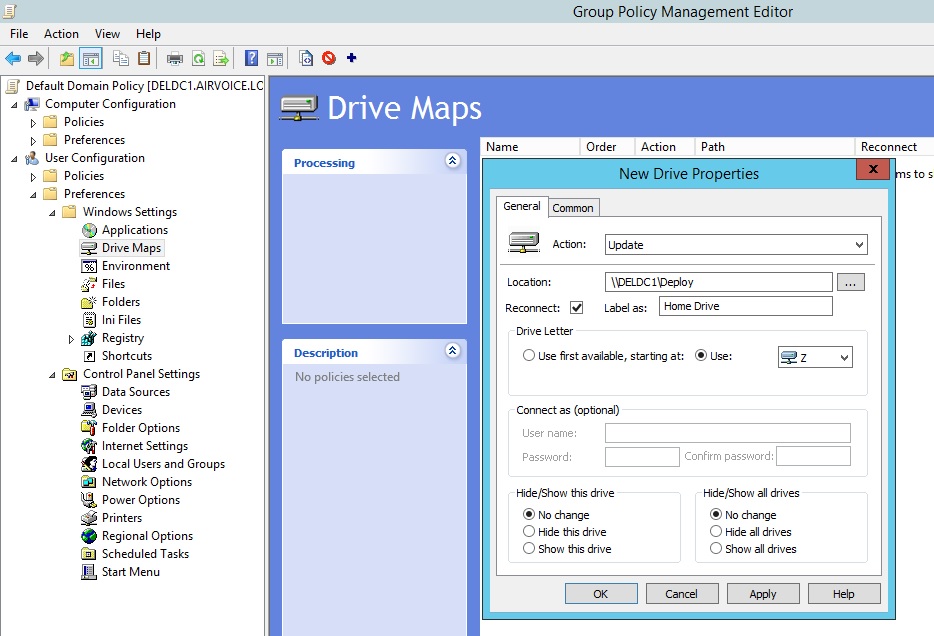 Figure 1.22 Drive Mapping using Preferences - General Tab