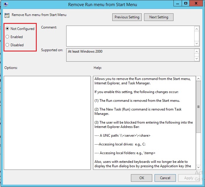 Figure 1.16 Example of Enable Disable a Setting