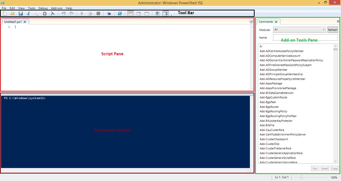 The Windows PowerShell ISE user interface