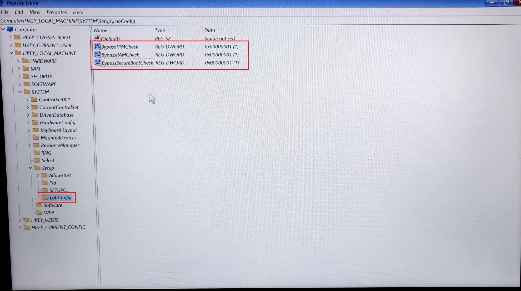 Windows 11 TPM Registry Bypass
