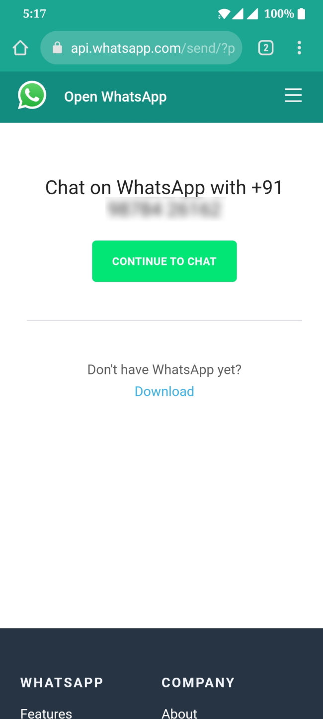 WhatsApp Chat without Saving Contact