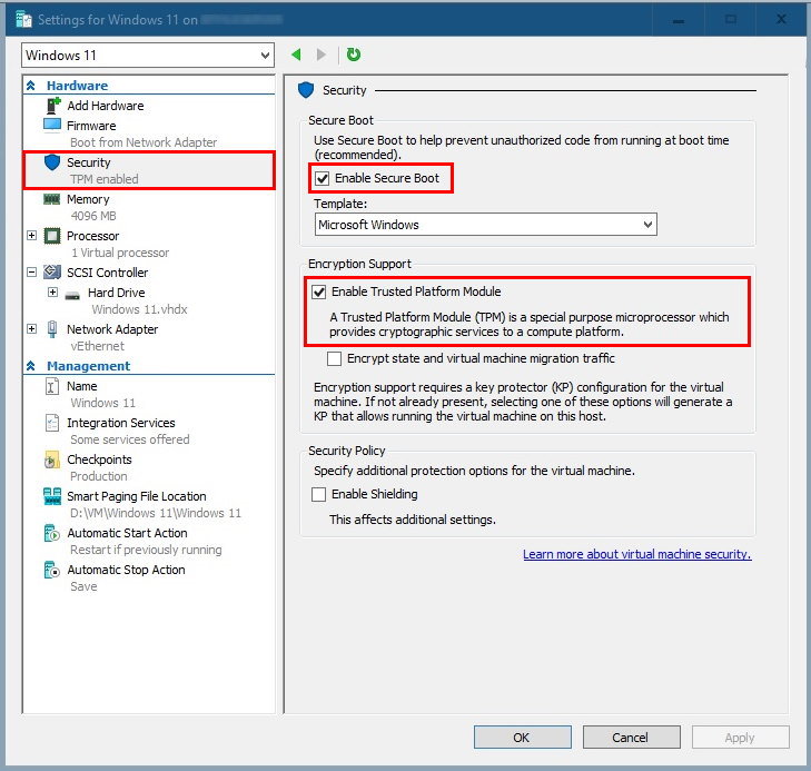 Hyper-V Enable TPM and Secure Boot