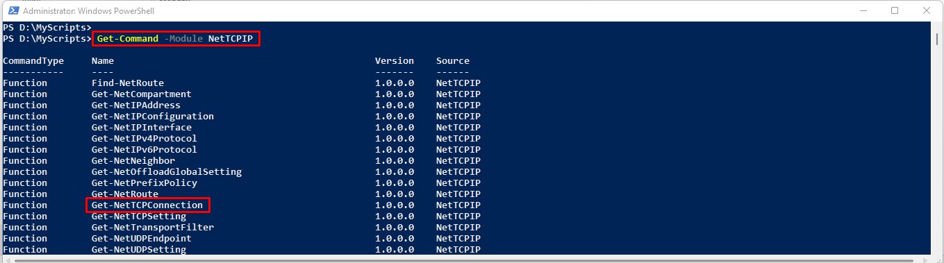 Finding the Get-NetTCPConnection Cmdlet