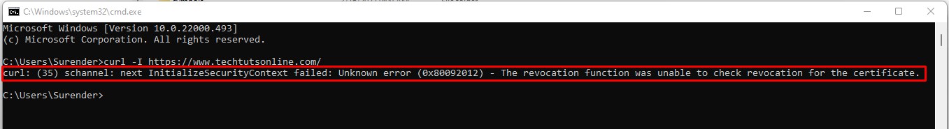 curl - (35) schannel - next InitializeSecurityContext failed - Unknown error (0x80092012)