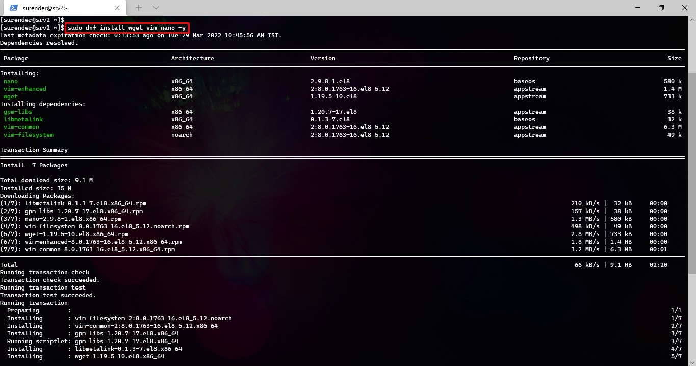 Installing wget vim gcc in Alma Linux