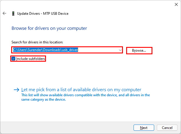 update drivers - browse for drivers on your computer