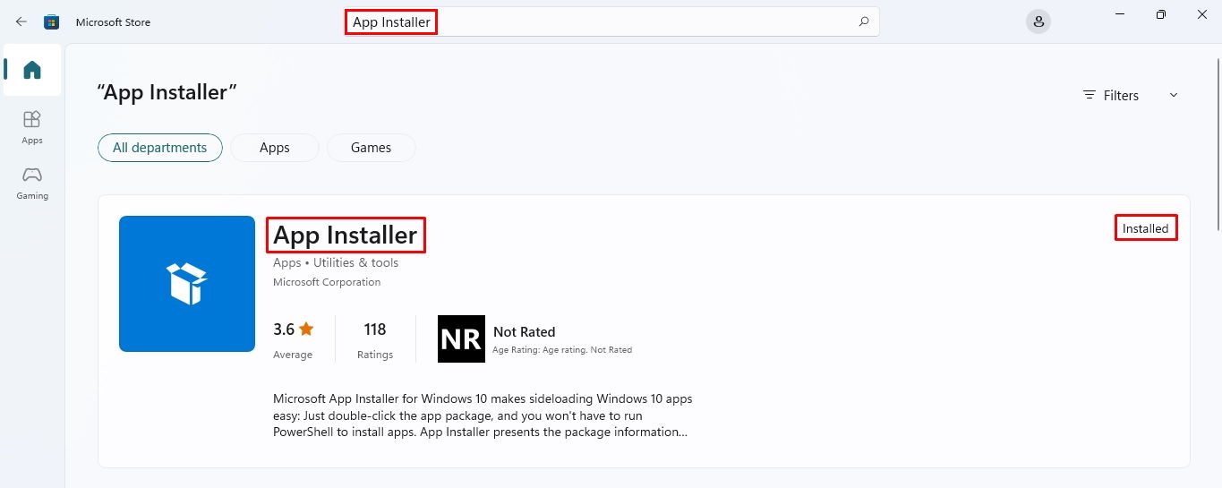 App Installer in Microsoft Store