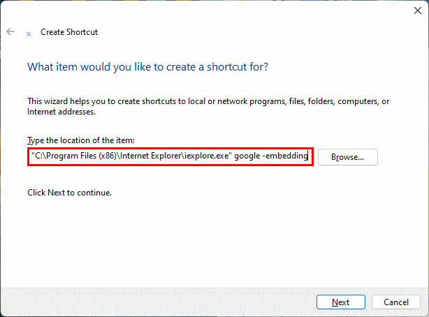 Creating New Shortcut for Internet Explorer in Windows 11