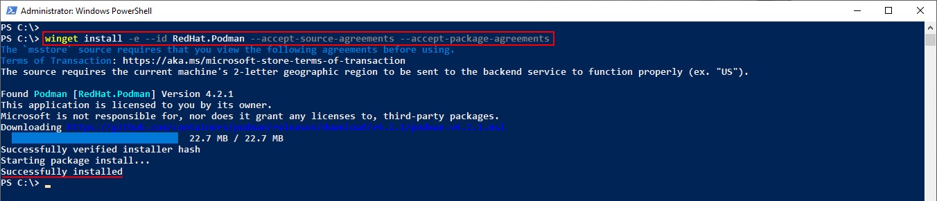 Installing Podman using PowerShell and Winget in Windows