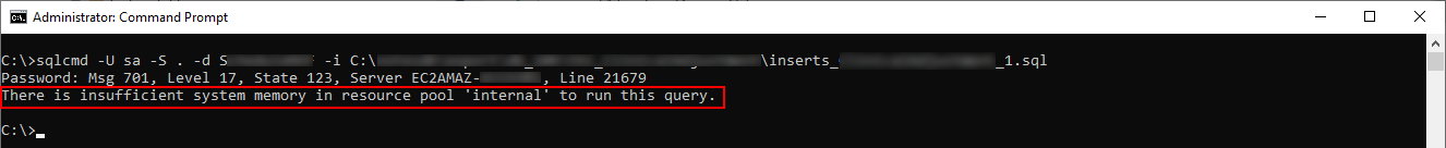 There is insufficient system memory in resource pool 'internal' to run this query