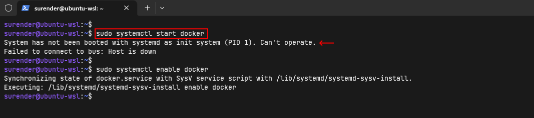 System has not been booted with systemd as init system (PID 1). Can't operate. Failed to connect to bus: Host is down