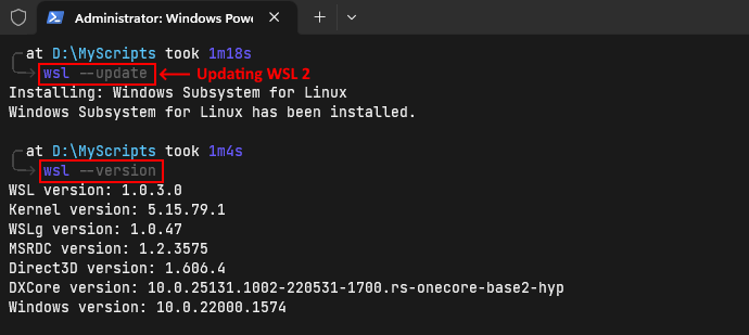 Updating WSL2 in Windows
